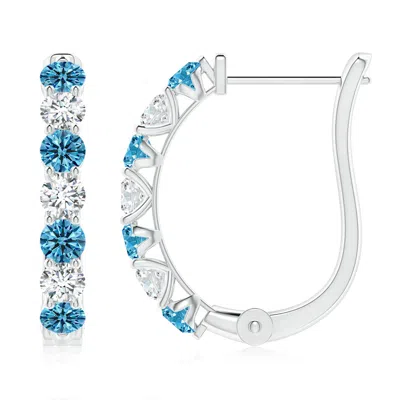 ANGARA FANCY INTENSE BLUE AND WHITE DIAMOND HUGGIE HOOP EARRINGS