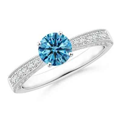 ANGARA FANCY INTENSE BLUE DIAMOND SOLITAIRE ENGRAVED ENGAGEMENT RING WITH ACCENTS