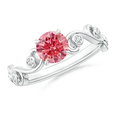 ANGARA FANCY INTENSE PINK AND WHITE DIAMOND IVY SCROLL RING