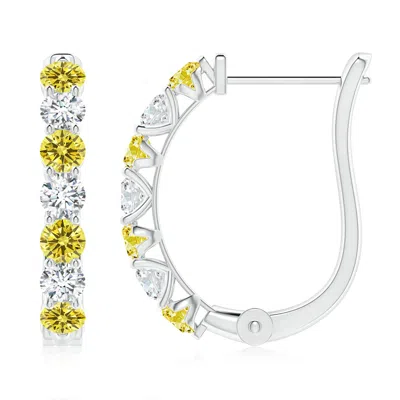 ANGARA FANCY INTENSE YELLOW AND WHITE DIAMOND HUGGIE HOOP EARRINGS