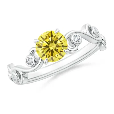 ANGARA FANCY INTENSE YELLOW AND WHITE DIAMOND IVY SCROLL RING