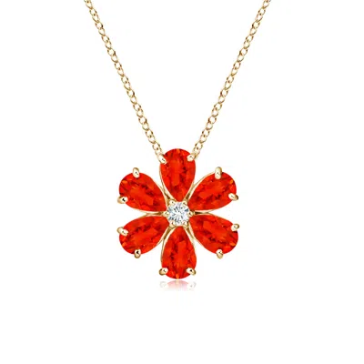 ANGARA FIRE OPAL FLOWER CLUSTER PENDANT WITH DIAMOND