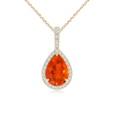 ANGARA FIRE OPAL TEARDROP PENDANT WITH DIAMOND HALO
