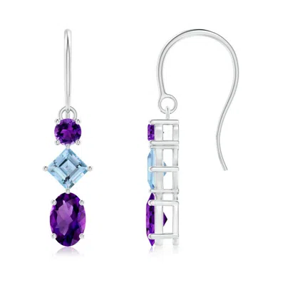 ANGARA FISH-HOOK AMETHYST AND AQUAMARINE THREE STONE DROP EARRINGS