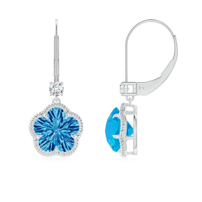 ANGARA FIVE-PETAL FLOWER SWISS BLUE TOPAZ TWISTED WIRE HALO EARRINGS