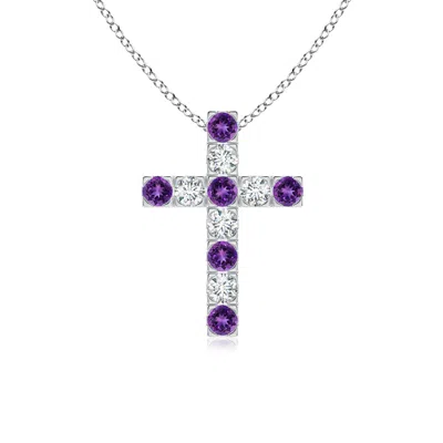 ANGARA FLAT PRONG-SET AMETHYST AND DIAMOND CROSS PENDANT