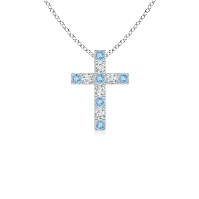 ANGARA FLAT PRONG-SET AQUAMARINE AND DIAMOND CROSS PENDANT