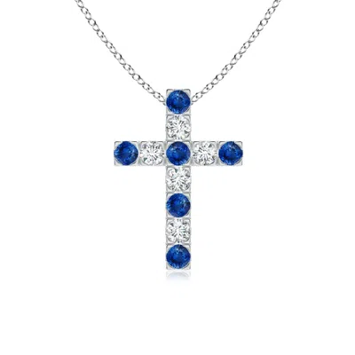 ANGARA FLAT PRONG-SET BLUE SAPPHIRE AND DIAMOND CROSS PENDANT