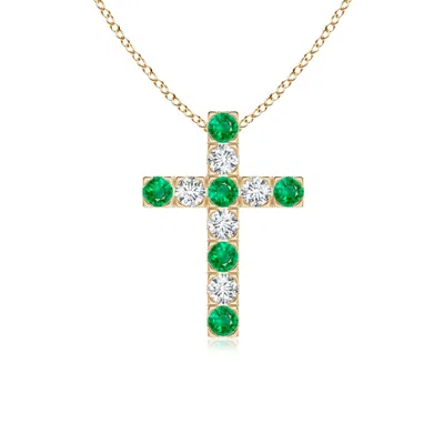 ANGARA FLAT PRONG-SET EMERALD AND DIAMOND CROSS PENDANT