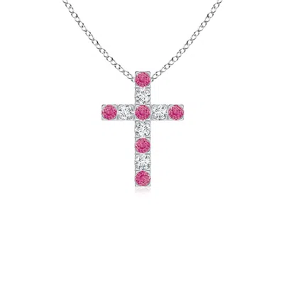 ANGARA FLAT PRONG-SET PINK SAPPHIRE AND DIAMOND CROSS PENDANT