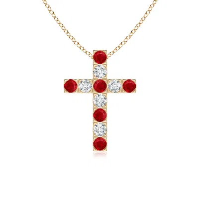 ANGARA FLAT PRONG-SET RUBY AND DIAMOND CROSS PENDANT