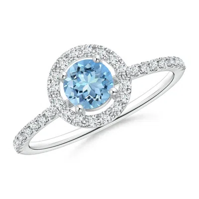 ANGARA FLOATING AQUAMARINE HALO RING WITH DIAMOND ACCENTS