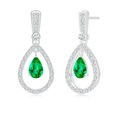 ANGARA FLOATING EMERALD AND DIAMOND HALO TEARDROP EARRINGS