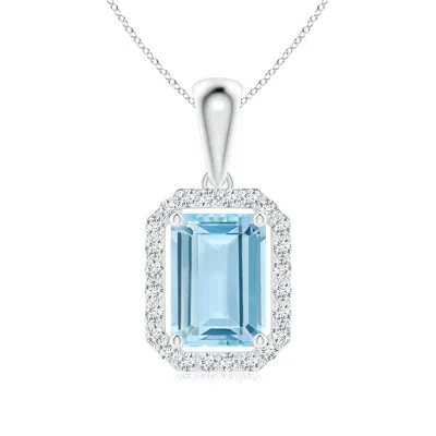 ANGARA FLOATING EMERALD-CUT AQUAMARINE HALO PENDANT