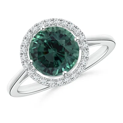 ANGARA FLOATING GIA CERTIFIED ROUND TEAL MONTANA SAPPHIRE RING WITH DIAMOND HALO