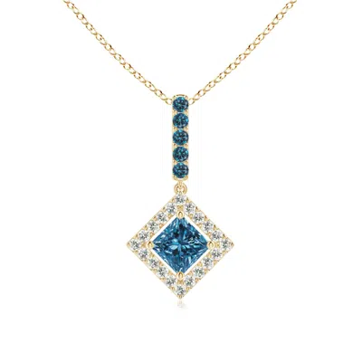 ANGARA FLOATING HALO PRINCESS-CUT ENHANCED BLUE DIAMOND PENDANT