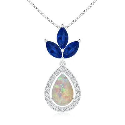 ANGARA FLOATING OPAL AND DIAMOND HALO PENDANT WITH SAPPHIRES