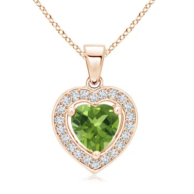 ANGARA FLOATING PERIDOT HEART PENDANT WITH DIAMOND HALO