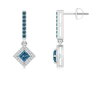 ANGARA FLOATING PRINCESS-CUT ENHANCED BLUE DIAMOND DANGLE EARRINGS
