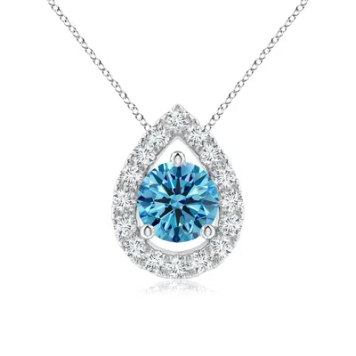 ANGARA FLOATING ROUND LAB-GROWN FANCY INTENSE BLUE DIAMOND PENDANT WITH PEAR-SHAPED HALO