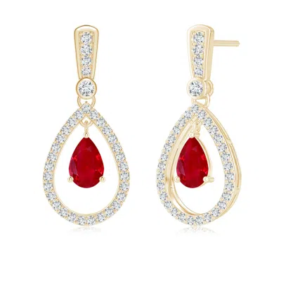 ANGARA FLOATING RUBY AND DIAMOND HALO TEARDROP EARRINGS
