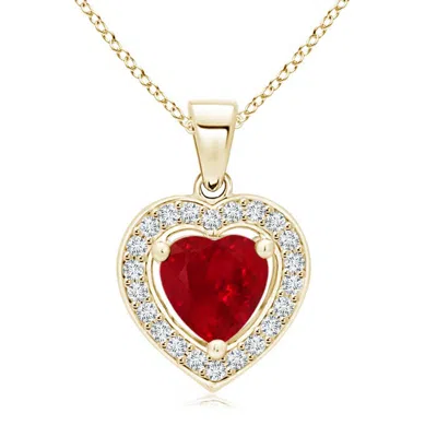 ANGARA FLOATING RUBY HEART PENDANT WITH DIAMOND HALO