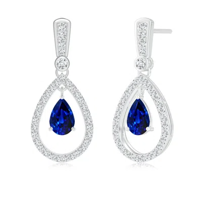 ANGARA FLOATING SAPPHIRE AND DIAMOND HALO TEARDROP EARRINGS