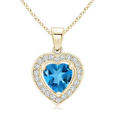 ANGARA FLOATING SWISS BLUE TOPAZ HEART PENDANT WITH DIAMOND HALO