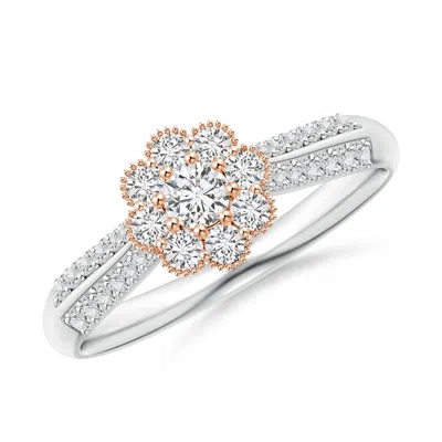 ANGARA FLORAL CLUSTER DIAMOND TWO TONE ENGAGEMENT RING WITH MILGRAIN