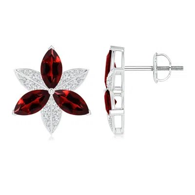 ANGARA GARNET AND DIAMOND TRILLIUM FLOWER STUD EARRINGS