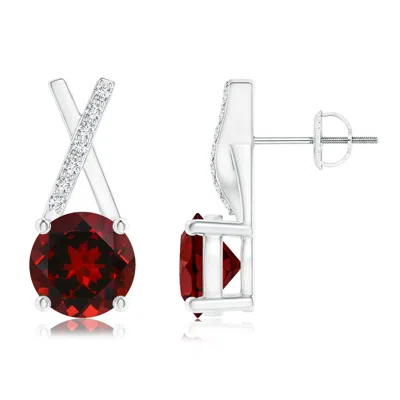 ANGARA GARNET AND DIAMOND XO STUD EARRINGS