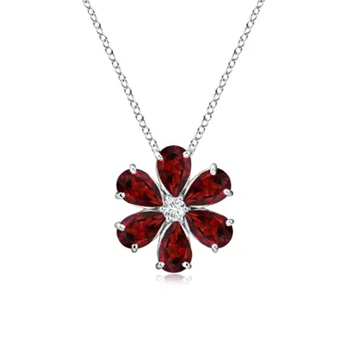 ANGARA GARNET FLOWER CLUSTER PENDANT WITH DIAMOND