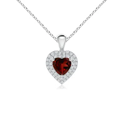 ANGARA GARNET HEART PENDANT WITH DIAMOND DOUBLE HALO