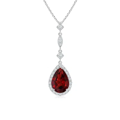 ANGARA GARNET TEARDROP PENDANT WITH DIAMOND ACCENTS