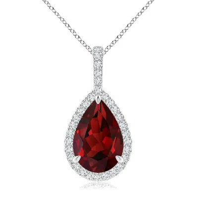 ANGARA GARNET TEARDROP PENDANT WITH DIAMOND HALO