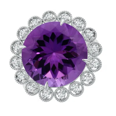 ANGARA GIA CERTIFIED AMETHYST & DIAMOND FLORAL HALO RING