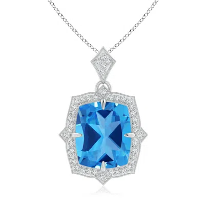 ANGARA GIA CERTIFIED ANTIQUE STYLE SWISS BLUE TOPAZ PENDANT WITH DIAMOND HALO