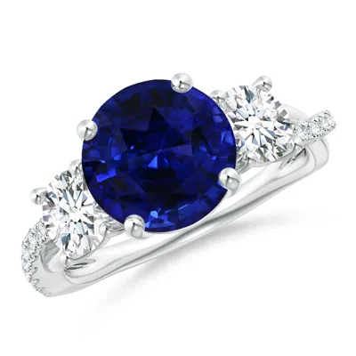 ANGARA GIA CERTIFIED BLUE SAPPHIRE TWISTED SHANK THREE STONE RING WITH DIAMONDS