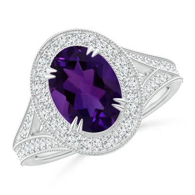 ANGARA GIA CERTIFIED CLASSIC AMETHYST SPLIT SHANK HALO RING