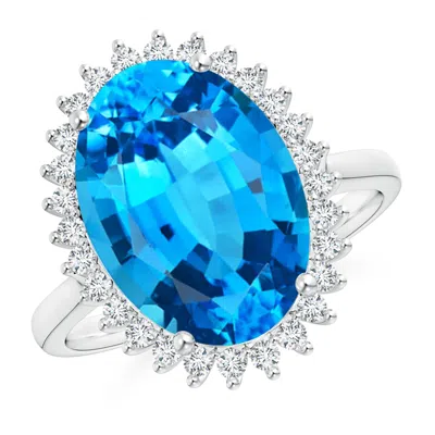 ANGARA GIA CERTIFIED CLASSIC OVAL SWISS BLUE TOPAZ FLORAL HALO RING