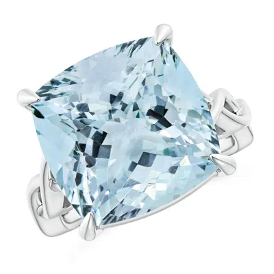 ANGARA GIA CERTIFIED CLAW-SET CUSHION AQUAMARINE CROSSOVER RING
