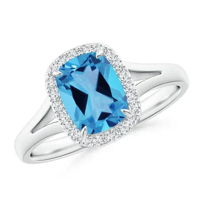 ANGARA GIA CERTIFIED CLAW-SET CUSHION RECTANGULAR SWISS BLUE TOPAZ HALO SPLIT SHANK RING