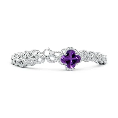 ANGARA GIA CERTIFIED CLOVER-SHAPED AMETHYST HALO BRACELET