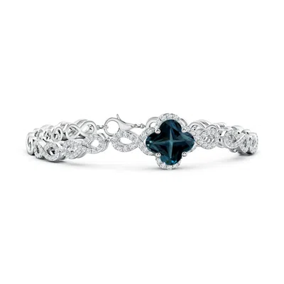 ANGARA GIA CERTIFIED CLOVER-SHAPED LONDON BLUE TOPAZ HALO BRACELET