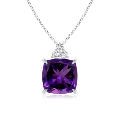 ANGARA GIA CERTIFIED CUSHION AMETHYST PENDANT WITH TRIO DIAMONDS