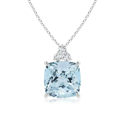 ANGARA GIA CERTIFIED CUSHION AQUAMARINE PENDANT WITH TRIO DIAMONDS