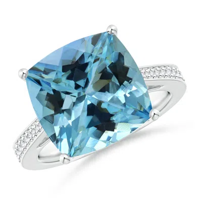 ANGARA GIA CERTIFIED CUSHION AQUAMARINE REVERSE TAPERED SHANK RING
