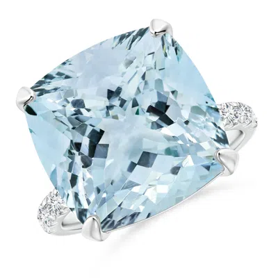 ANGARA GIA CERTIFIED CUSHION AQUAMARINE RING WITH DIAMONDS