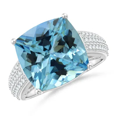 ANGARA GIA CERTIFIED CUSHION AQUAMARINE RING WITH PAVE-SET DIAMONDS