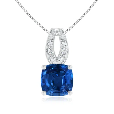 ANGARA GIA CERTIFIED CUSHION BLUE SAPPHIRE PENDANT WITH DIAMONDS
